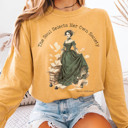 Long-sleeve Mustard / S The Soul Selects Her Own Society Emily Dickinson Long Sleeve Tee The Mystic Eden