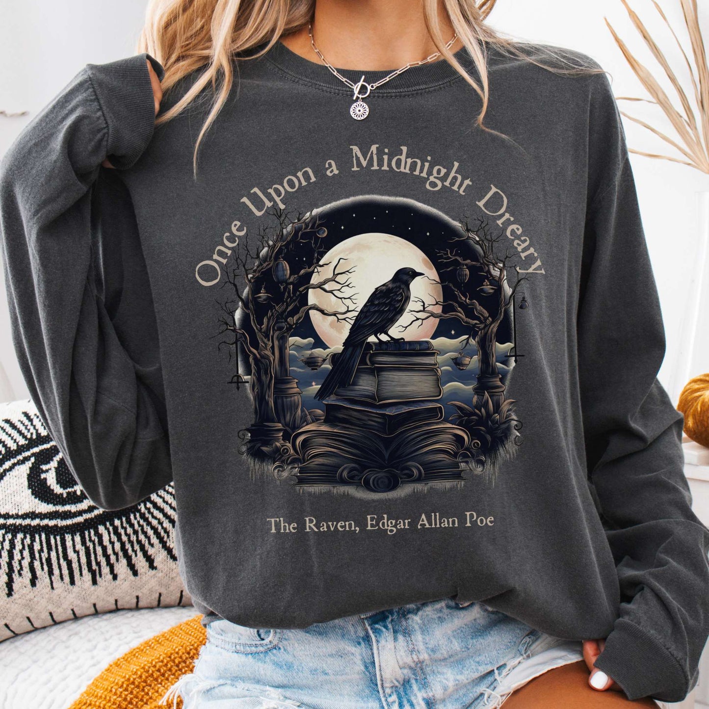 Long-sleeve Once Upon a Midnight Dreary Edgar Allan Poe Long Sleeved Shirt The Mystic Eden