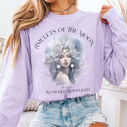 Long-sleeve Orchid / S Amulets of the Moon By Selene Goddess Long Sleeve T-Shirt The Mystic Eden