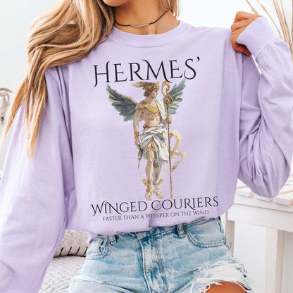 Long-sleeve Orchid / S Hermes' Winged Couriers Mythology Long Sleeve Tee The Mystic Eden