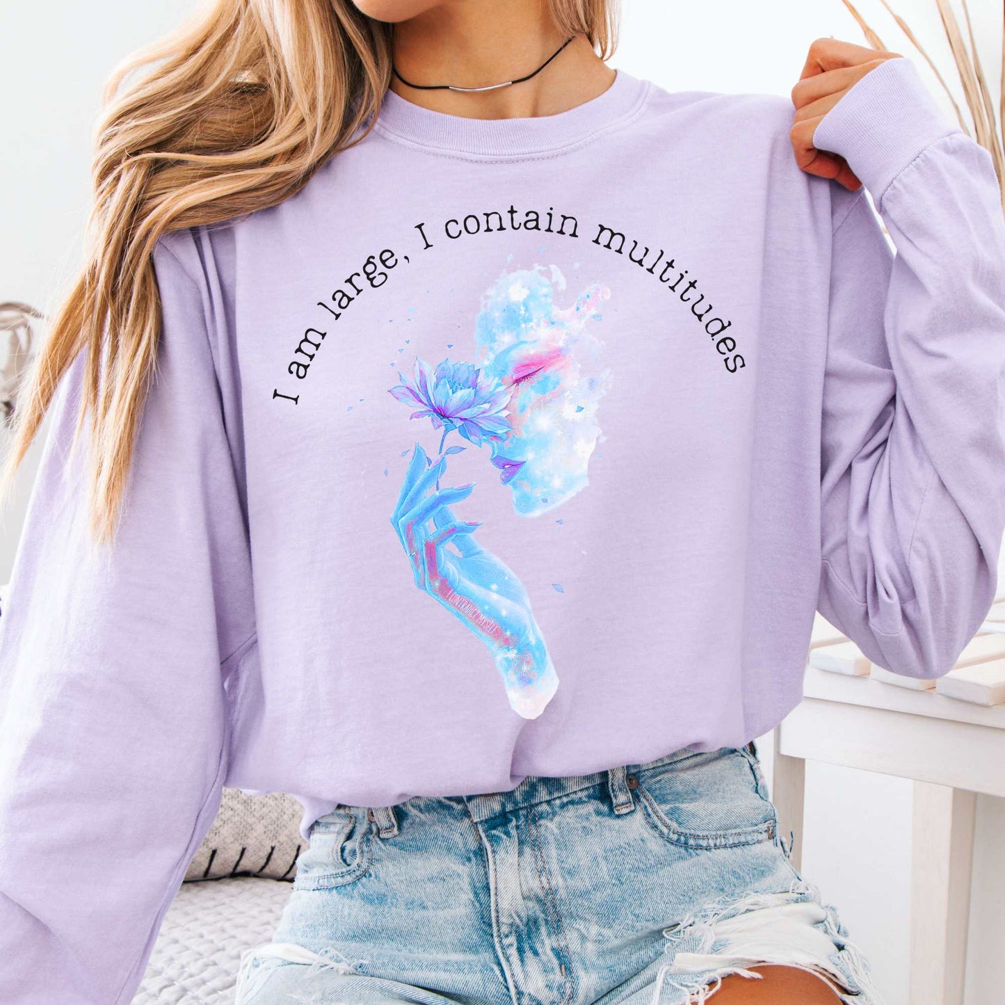 Long-sleeve Orchid / S I Contain Multitudes Walt Whitman Long Sleeve Tee The Mystic Eden