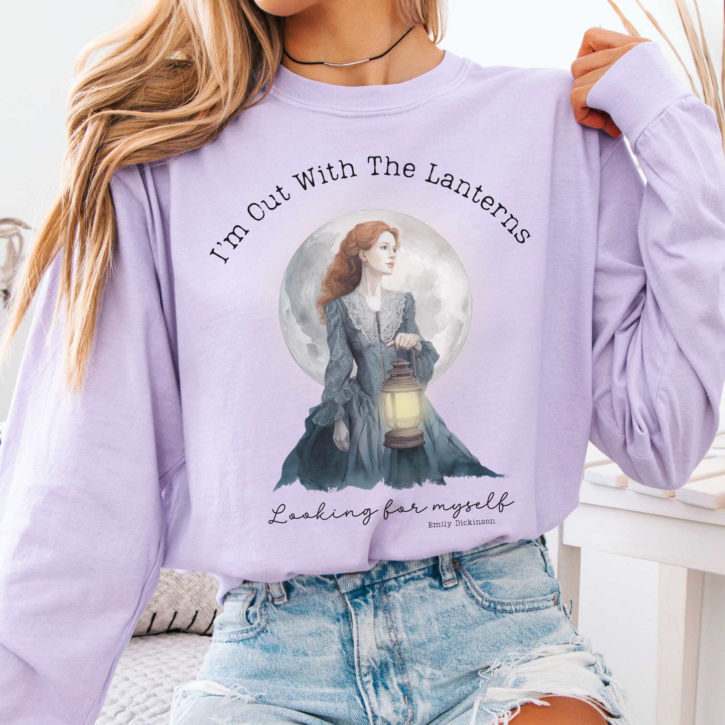 Long-sleeve Orchid / S I'm Out With The Lanterns Looking For Myself Emily Dickinson Long Sleeve The Mystic Eden