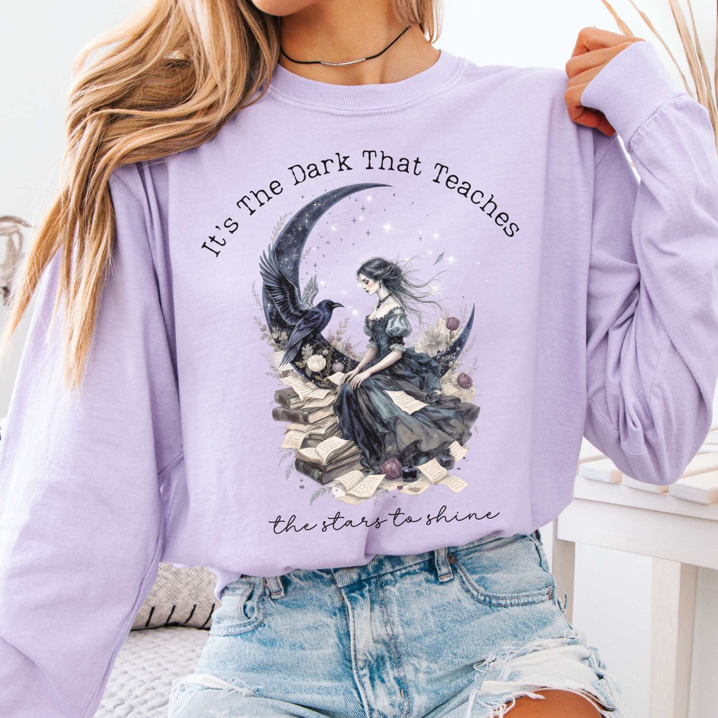 Long-sleeve Orchid / S Its the Dark That Teaches the Stars to Shine Poe Inspired Long Sleeve The Mystic Eden