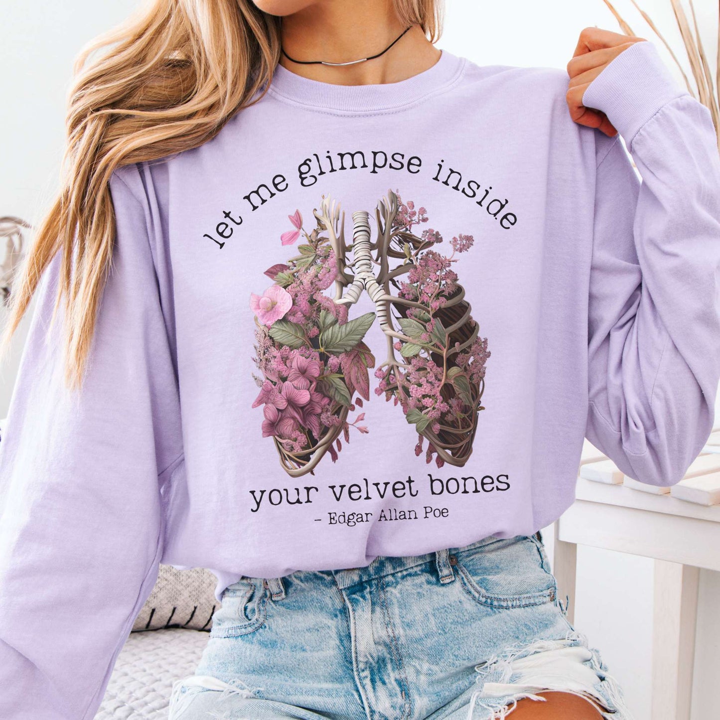 Long-sleeve Orchid / S Let Me Glimpse Inside Your Velvet Bones Poe Long Sleeved Shirt The Mystic Eden