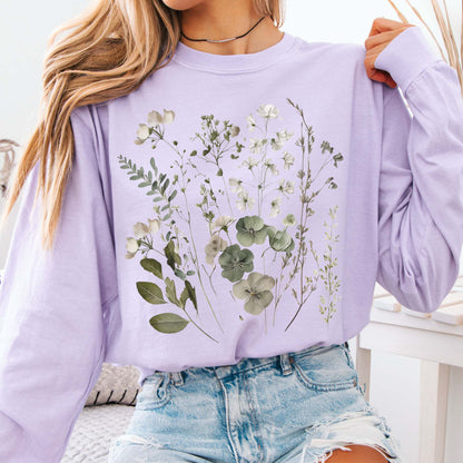 Long-sleeve Orchid / S Sage and White Wildflower Long Sleeve T-Shirt The Mystic Eden