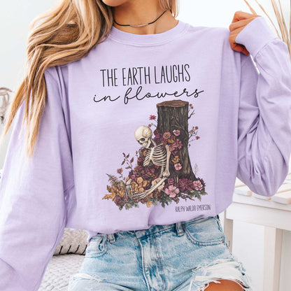 Long-sleeve Orchid / S The Earth Laughs in Flowers Ralph Waldo Emerson Long Sleeve Tee The Mystic Eden