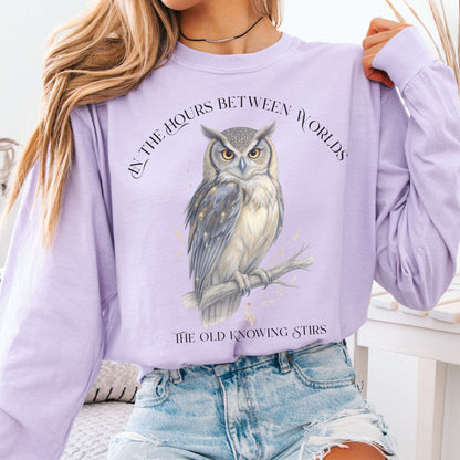 Long-sleeve Orchid / S The Old Knowing Stirs Mystical Owl Long Sleeve Tee The Mystic Eden