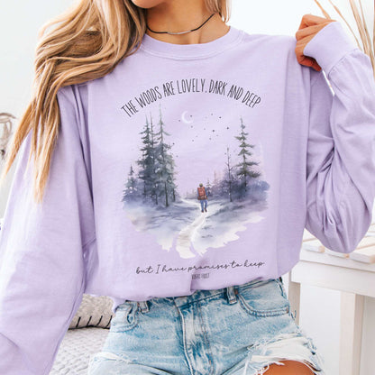 Long-sleeve Orchid / S The Woods Are Lovely Dark And Deep Robert Frost Long Sleeve The Mystic Eden