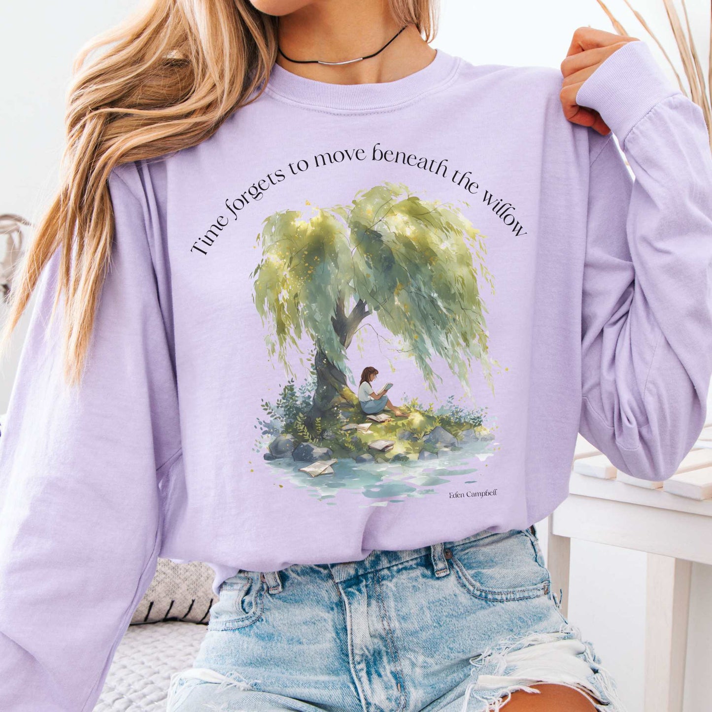 Long-sleeve Orchid / S Time Forgets to Move Beneath the Willow Long Sleeve Tee The Mystic Eden