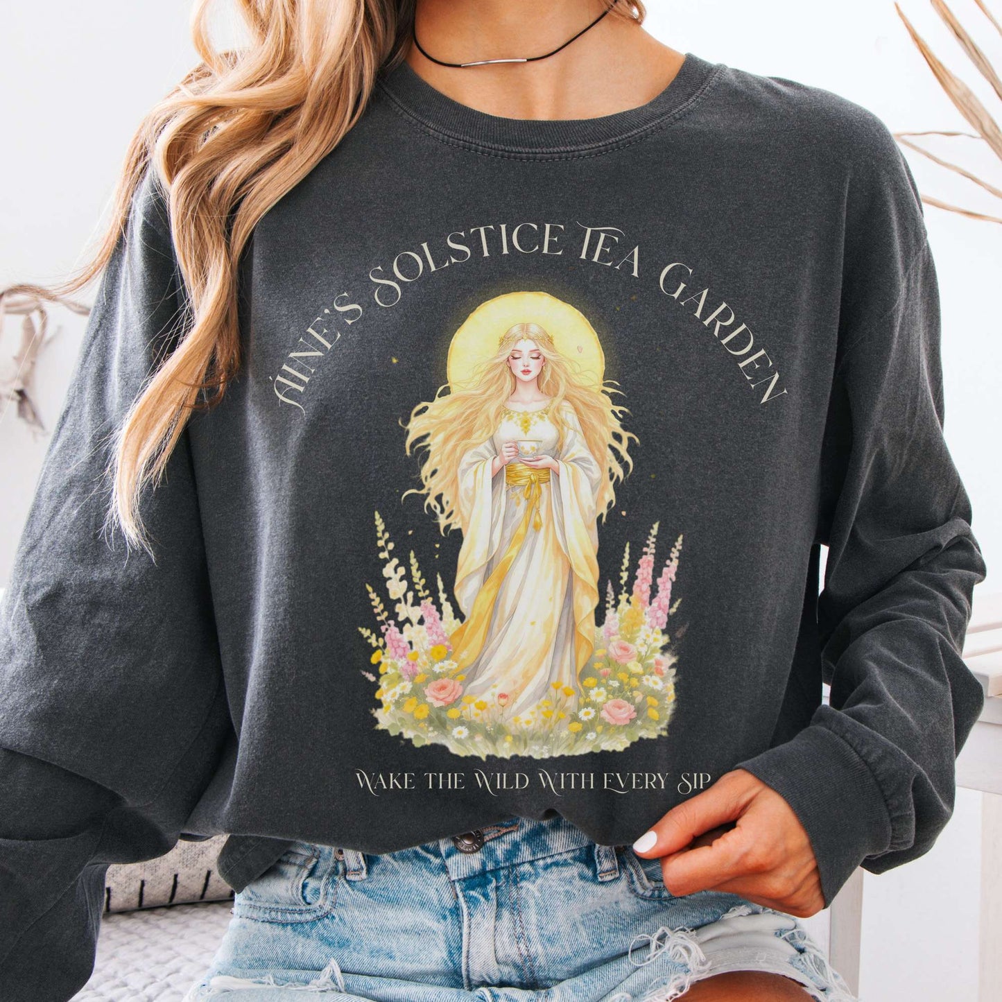 Long-sleeve Pepper / S Áine’s Solstice Tea Garden Celtic Goddess Long Sleeve The Mystic Eden