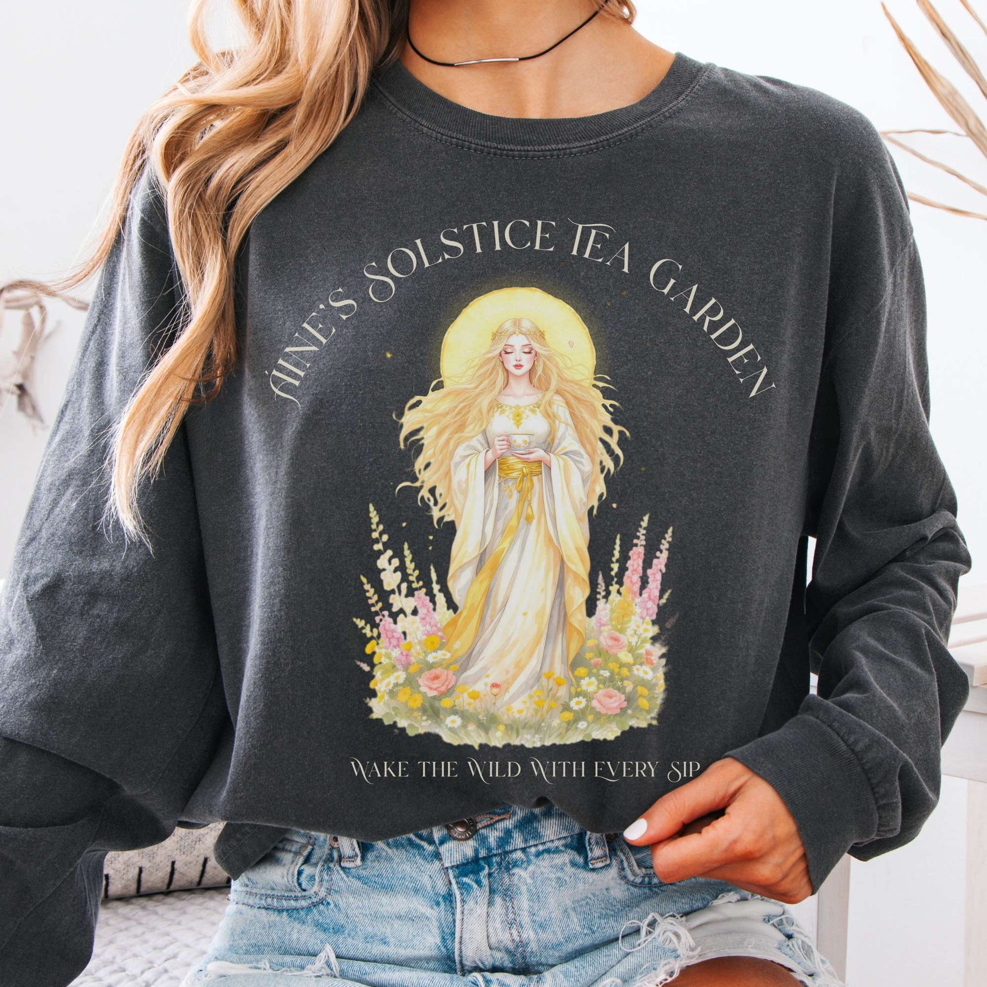 Long-sleeve Pepper / S Áine’s Solstice Tea Garden Celtic Goddess Long Sleeve The Mystic Eden