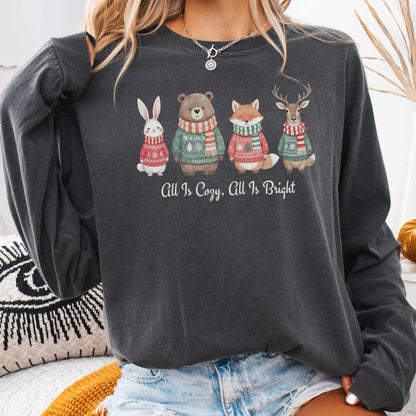 Long-sleeve Pepper / S All Is Cozy, All is Bright Woodland Christmas Long Sleeve Shirt The Mystic Eden