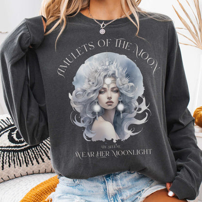 Long-sleeve Pepper / S Amulets of the Moon By Selene Goddess Long Sleeve T-Shirt The Mystic Eden