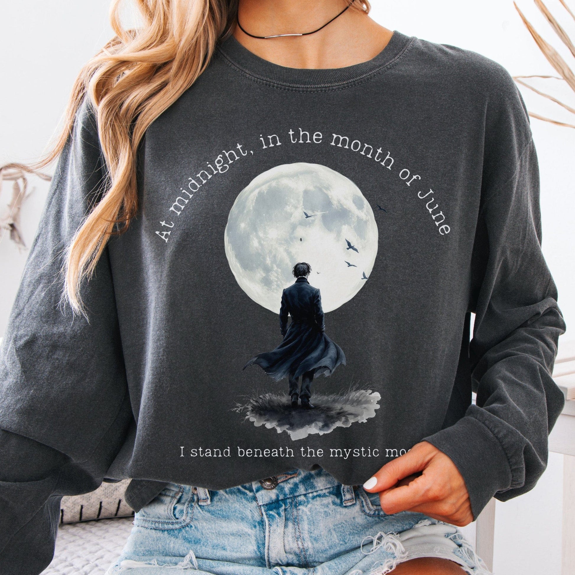 Long-sleeve Pepper / S Beneath the Mystic Moon Edgar Allan Poe Long Sleeve Tee The Mystic Eden