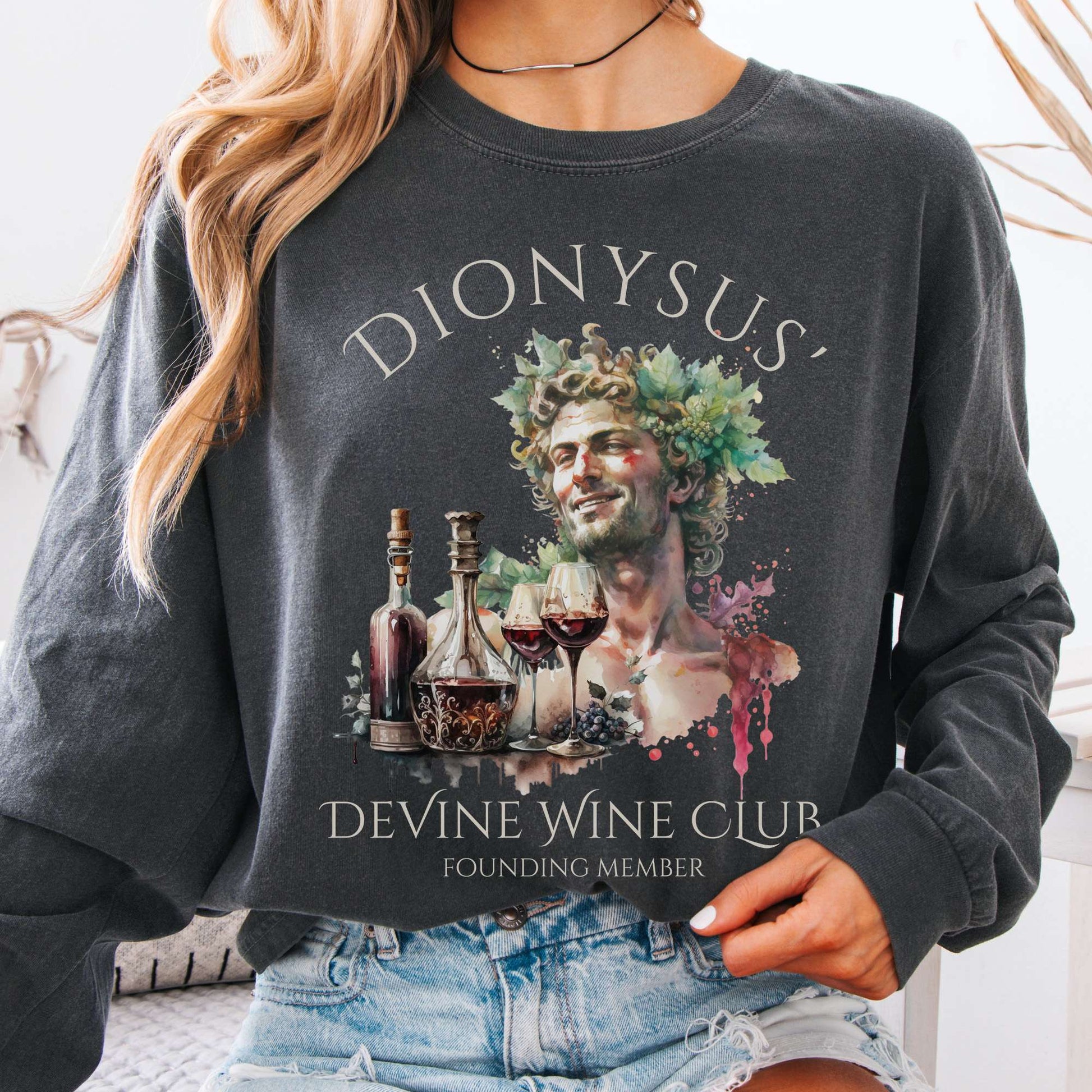 Long-sleeve Pepper / S Dionysus' Divine Wine Club Mythology Long Sleeve Tee The Mystic Eden
