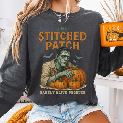 Long-sleeve Pepper / S Frankenstein's The Stitched Patch: Barely Alive Produce Long Sleeve Shirt The Mystic Eden