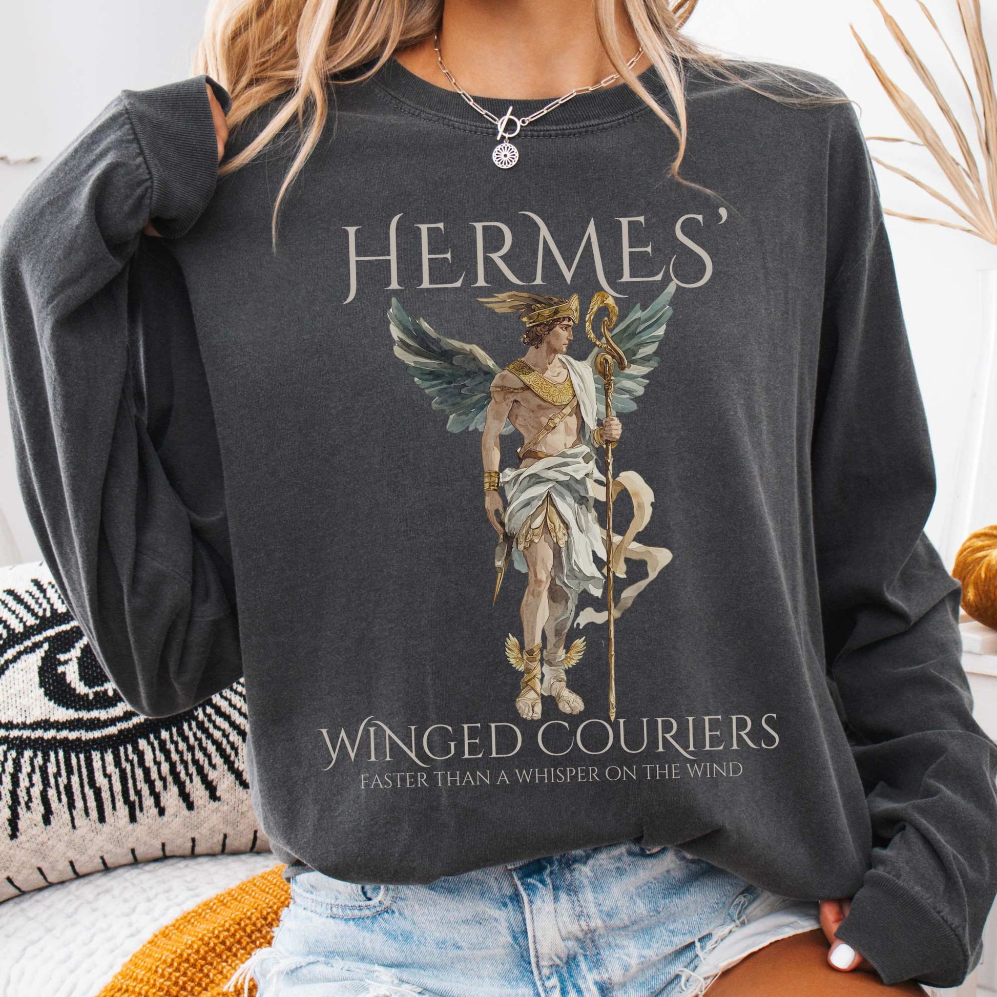 Long-sleeve Pepper / S Hermes' Winged Couriers Mythology Long Sleeve Tee The Mystic Eden