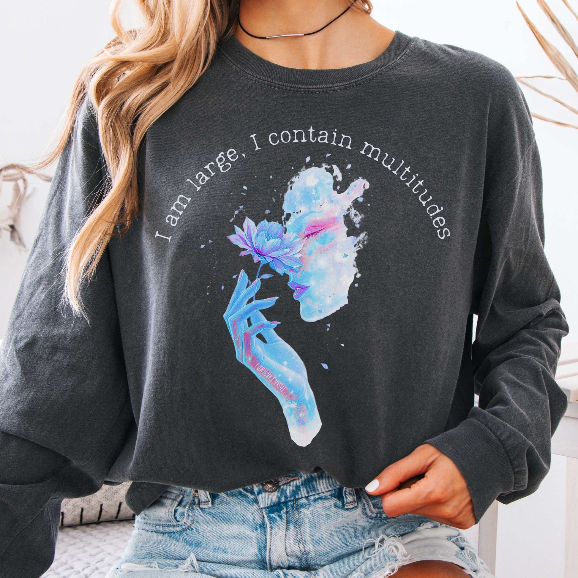 Long-sleeve Pepper / S I Contain Multitudes Walt Whitman Long Sleeve Tee The Mystic Eden