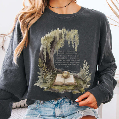 Long-sleeve Pepper / S I Went to the Woods Henry David Thoreau Long Sleeve Tee The Mystic Eden