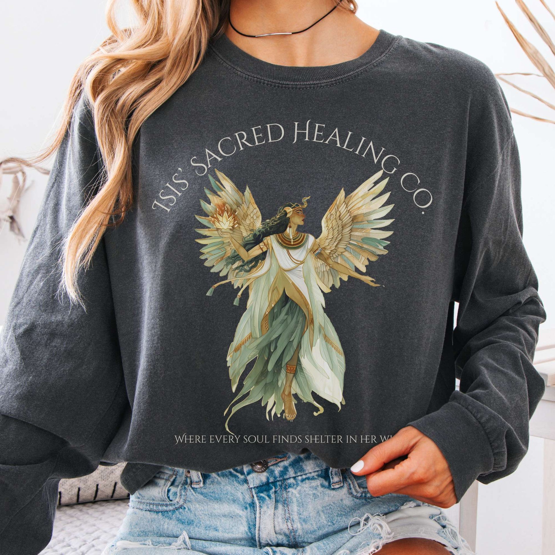 Long-sleeve Pepper / S Isis' Sacred Healing Co Egyptian Mythology Long Sleeve The Mystic Eden