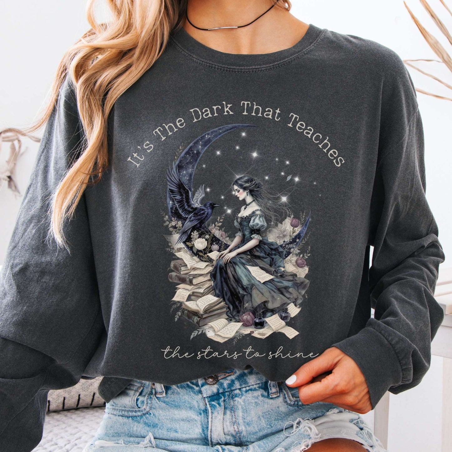 Long-sleeve Pepper / S Its the Dark That Teaches the Stars to Shine Poe Inspired Long Sleeve The Mystic Eden