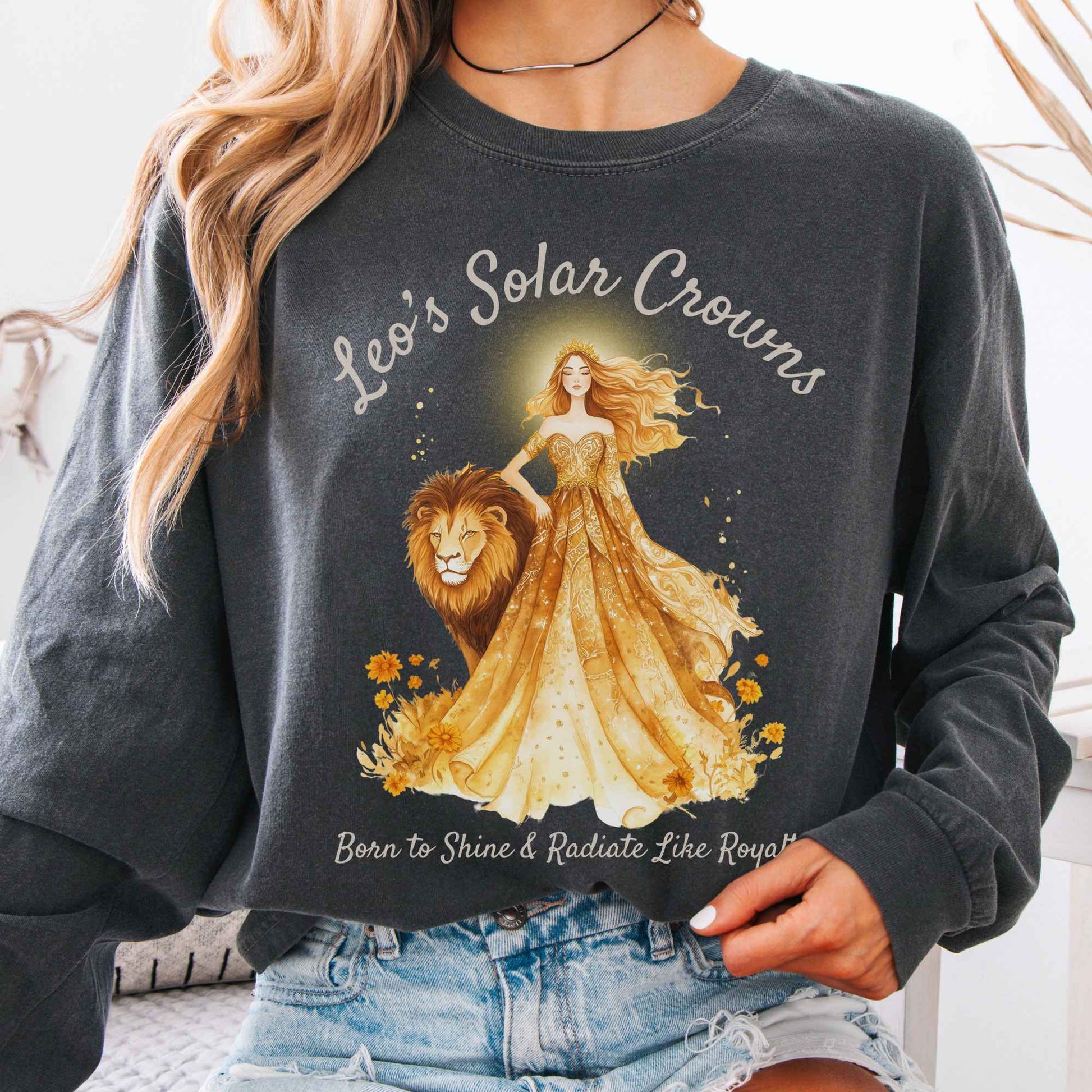 Long-sleeve Pepper / S Leo's Solar Crowns Zodiac Long Sleeve Tee The Mystic Eden