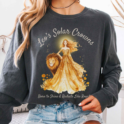 Long-sleeve Pepper / S Leo's Solar Crowns Zodiac Long Sleeve Tee The Mystic Eden