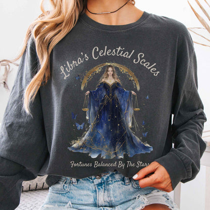 Long-sleeve Pepper / S Libra's Celestial Scales Zodiac Long Sleeve Shirt The Mystic Eden