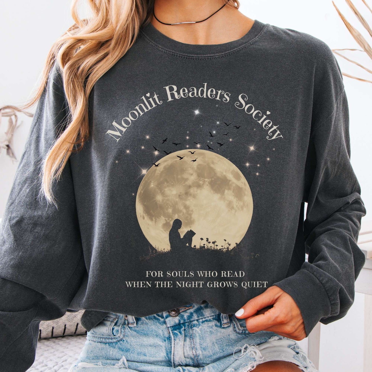 Long-sleeve Pepper / S Moonlit Readers Society Long Sleeve Tee The Mystic Eden