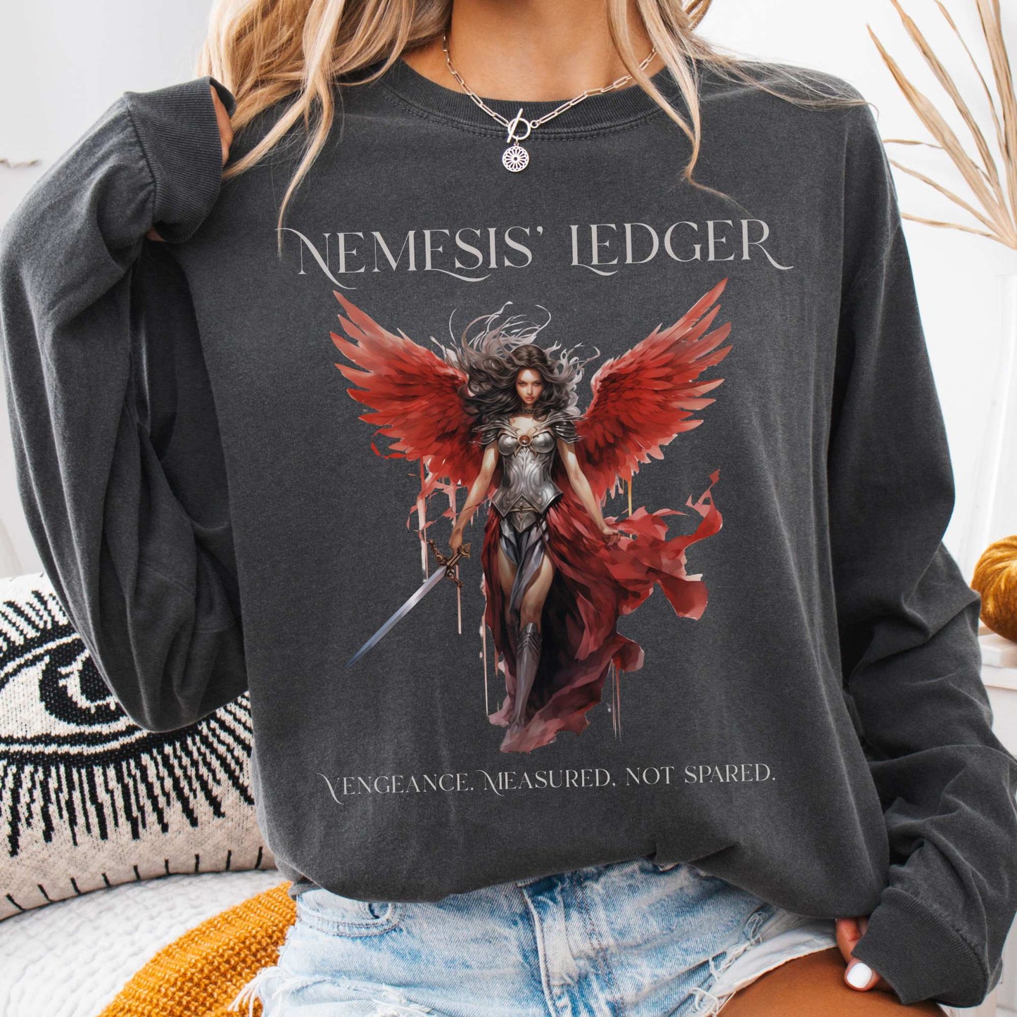 Long-sleeve Pepper / S Nemesis' Ledger Goddess of Retribution  Long Sleeve T-Shirt The Mystic Eden