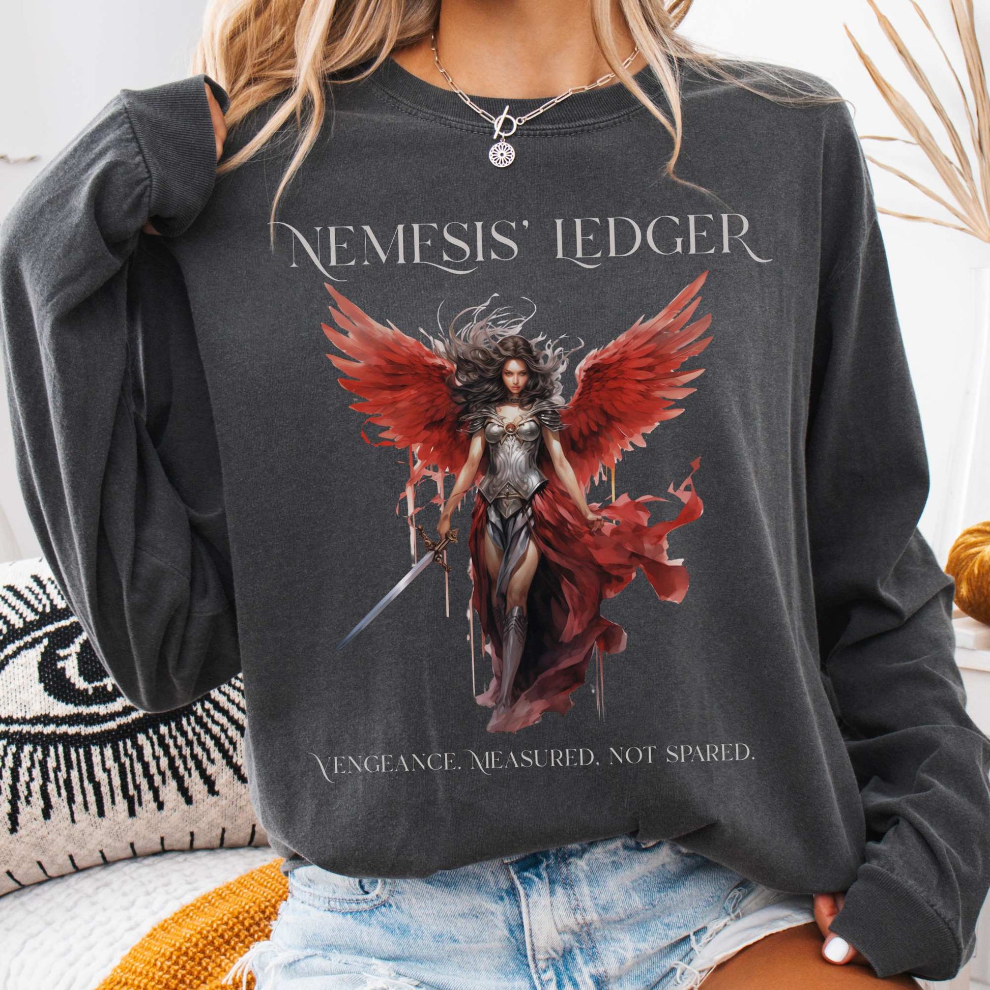 Long-sleeve Pepper / S Nemesis' Ledger Goddess of Retribution  Long Sleeve T-Shirt The Mystic Eden