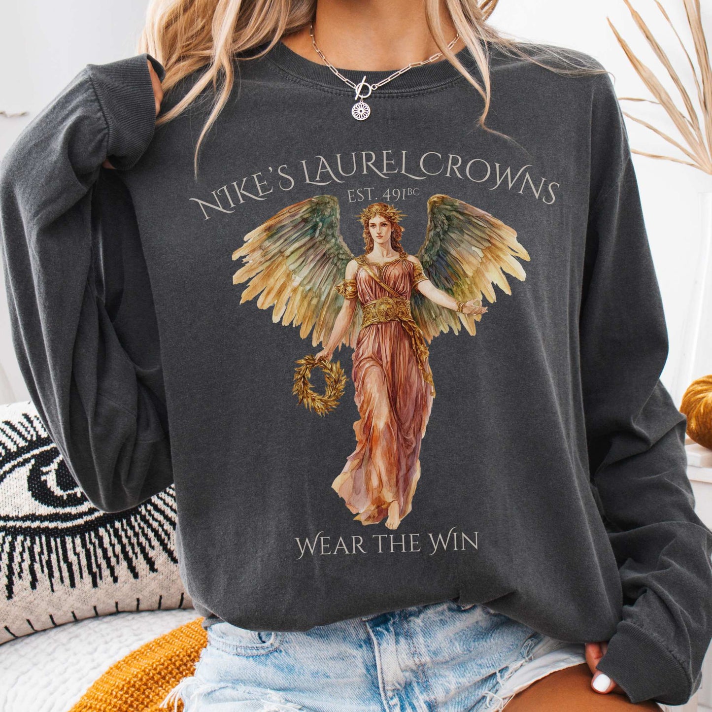 Long-sleeve Pepper / S Nike's Laurel Crowns Goddess Long Sleeve T-Shirt The Mystic Eden