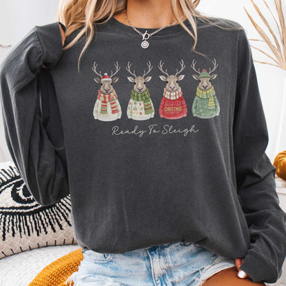 Long-sleeve Pepper / S Ready to Sleigh — Festive Reindeer Christmas Long Sleeve Shirt The Mystic Eden