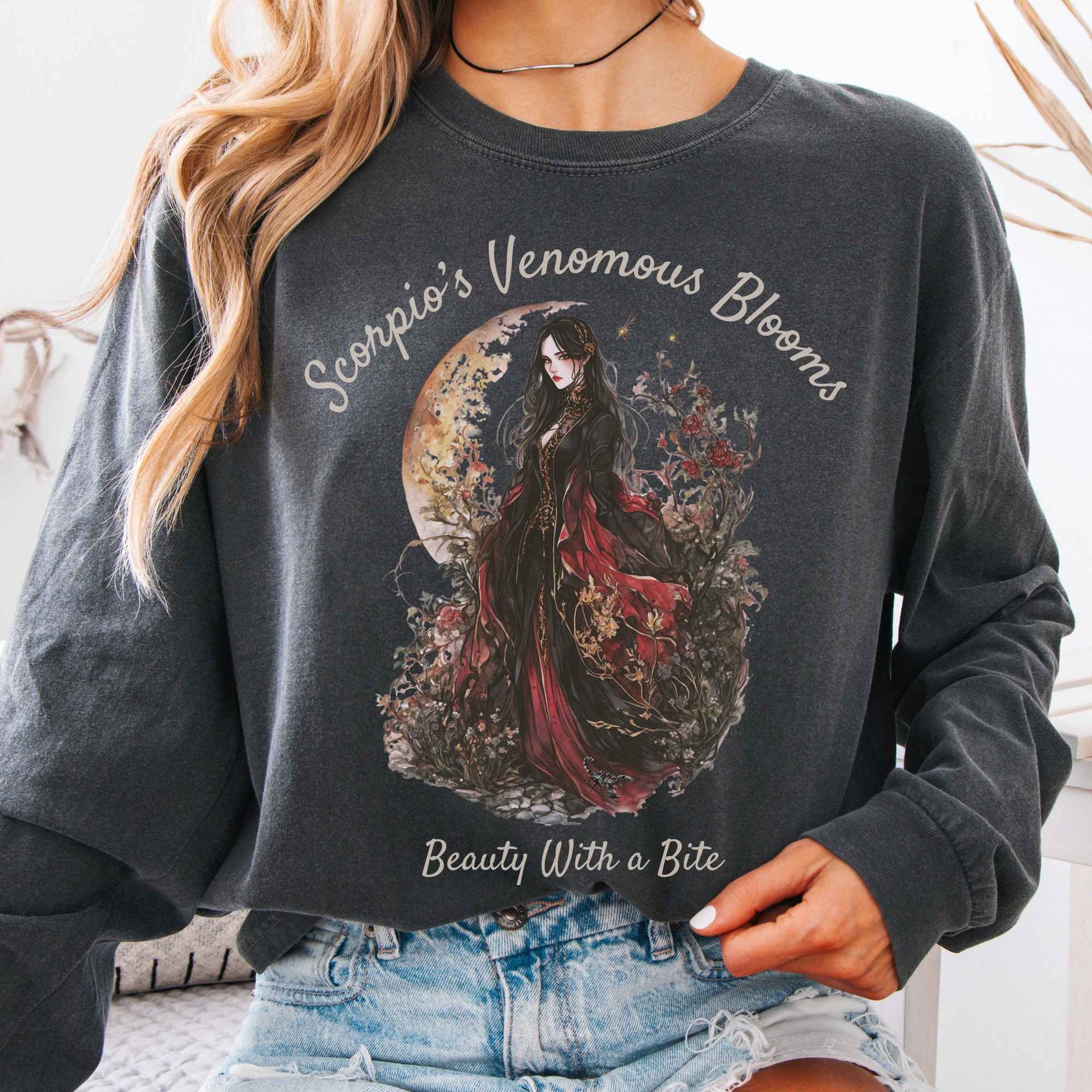 Long-sleeve Pepper / S Scorpio's Venomous Blooms Long Sleeved Shirt The Mystic Eden