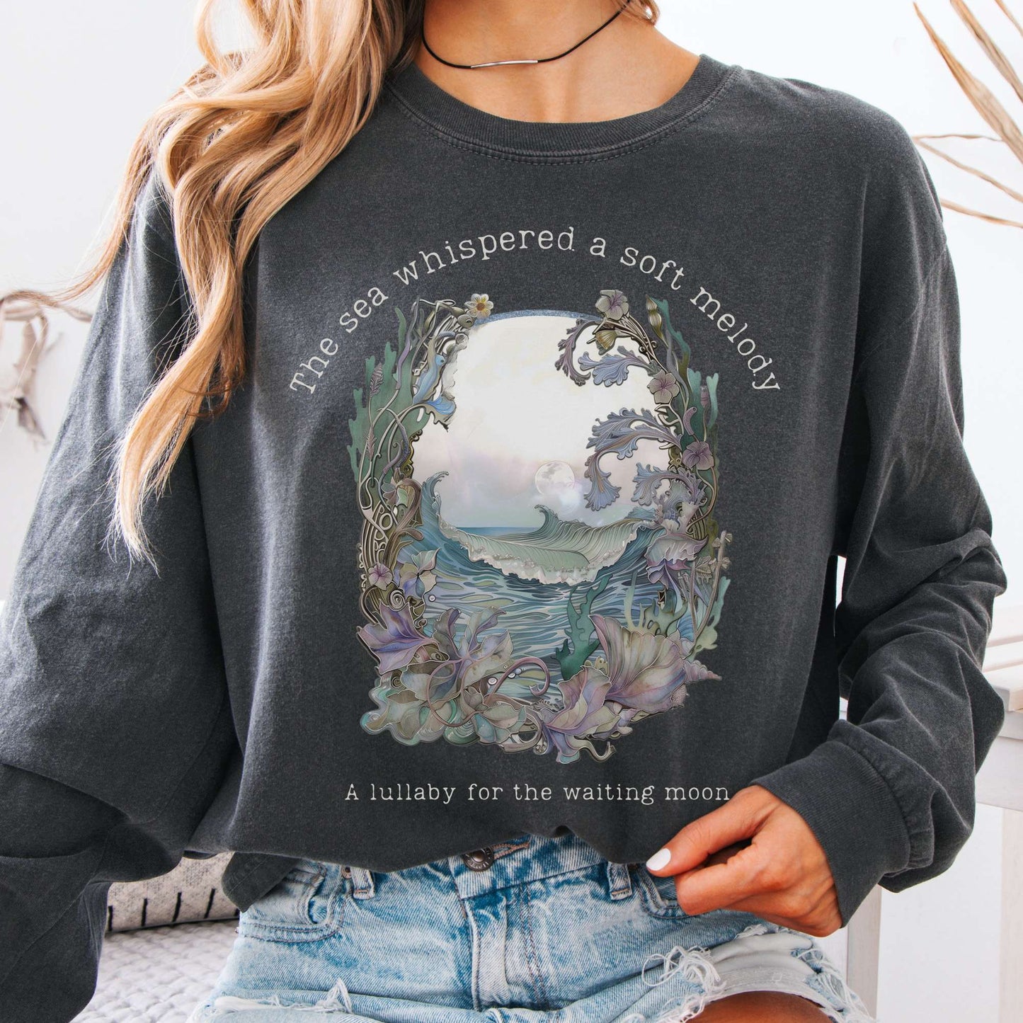 Long-sleeve Pepper / S Sea Lullaby for the Waiting Moon Poetry Long Sleeve Tee The Mystic Eden