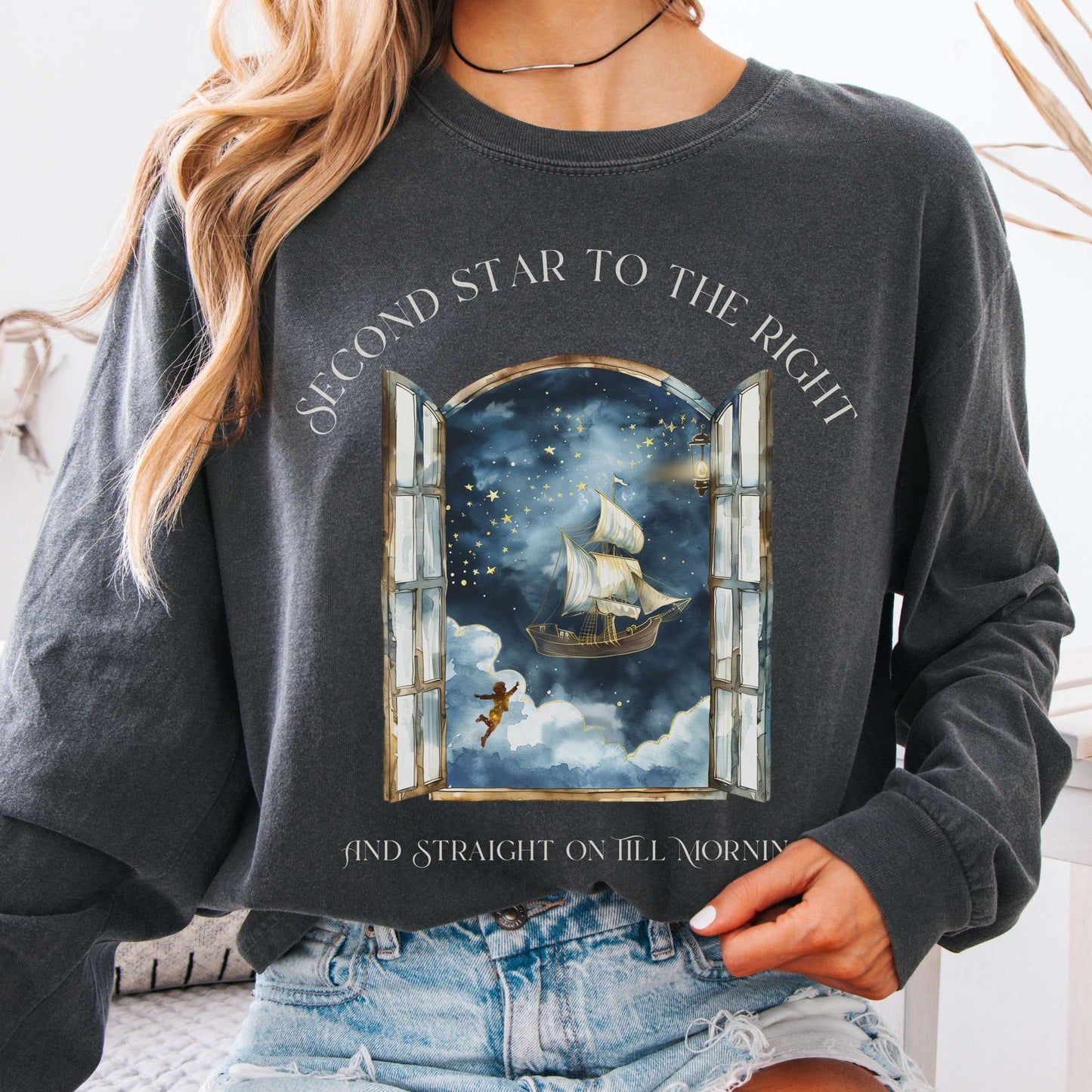 Long-sleeve Pepper / S Second Star to the Right Peter Pan Long Sleeve Tee The Mystic Eden