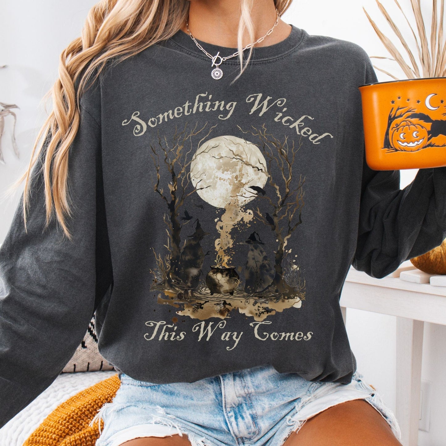 Long-sleeve Pepper / S Something Wicked This Way Comes Shakespeare Macbeth Witches Long Sleeve Shirt The Mystic Eden