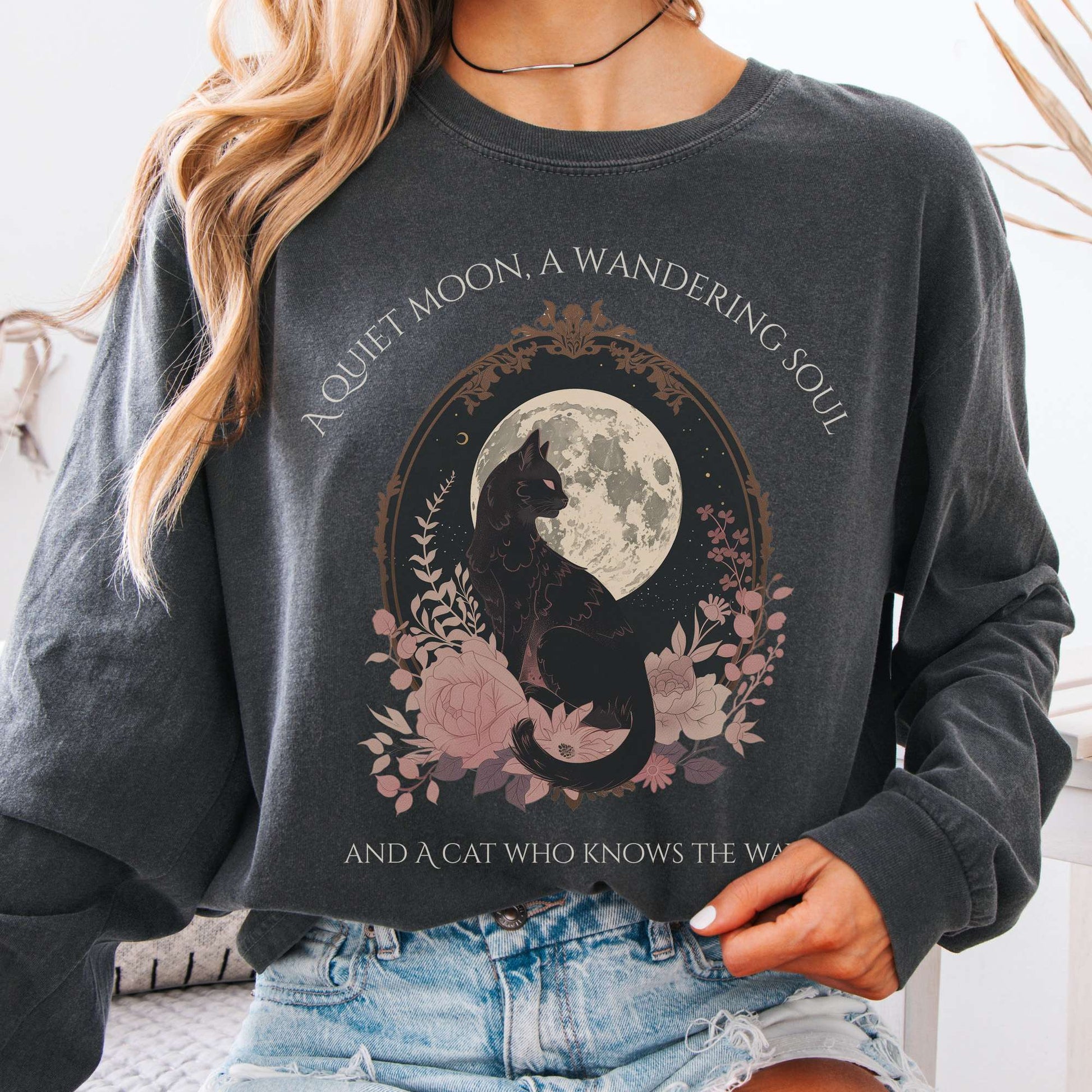 Long-sleeve Pepper / S The Cat Who Knows the Way Long Sleeve Tee The Mystic Eden