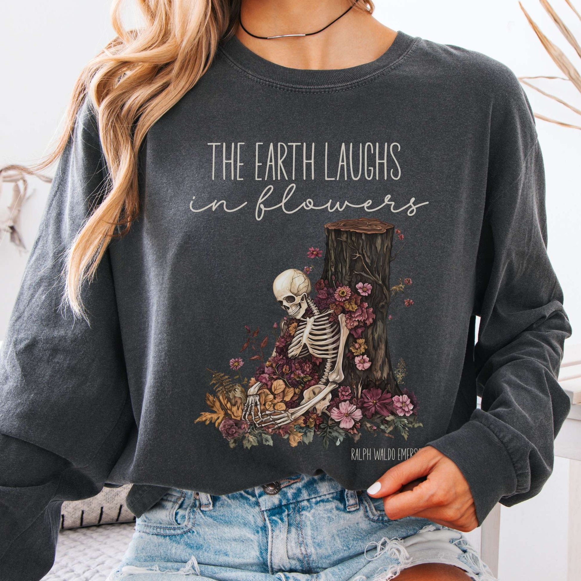 Long-sleeve Pepper / S The Earth Laughs in Flowers Ralph Waldo Emerson Long Sleeve Tee The Mystic Eden