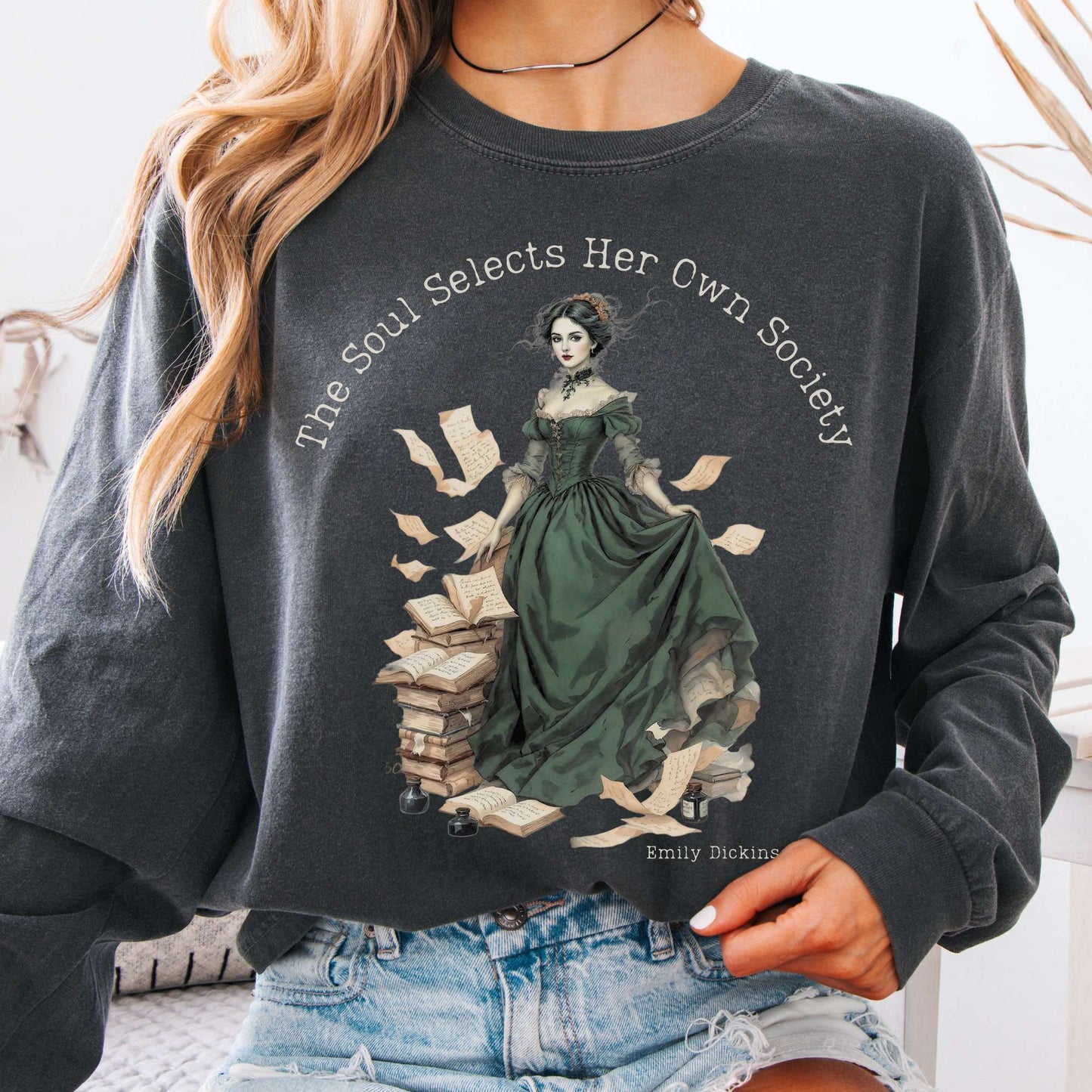 Long-sleeve Pepper / S The Soul Selects Her Own Society Emily Dickinson Long Sleeve Tee The Mystic Eden