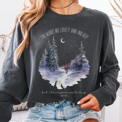 Long-sleeve Pepper / S The Woods Are Lovely Dark And Deep Robert Frost Long Sleeve The Mystic Eden