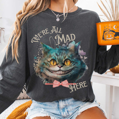 Long-sleeve Pepper / S We're All Mad Here Cheshire Cat Long Sleeve Shirt The Mystic Eden