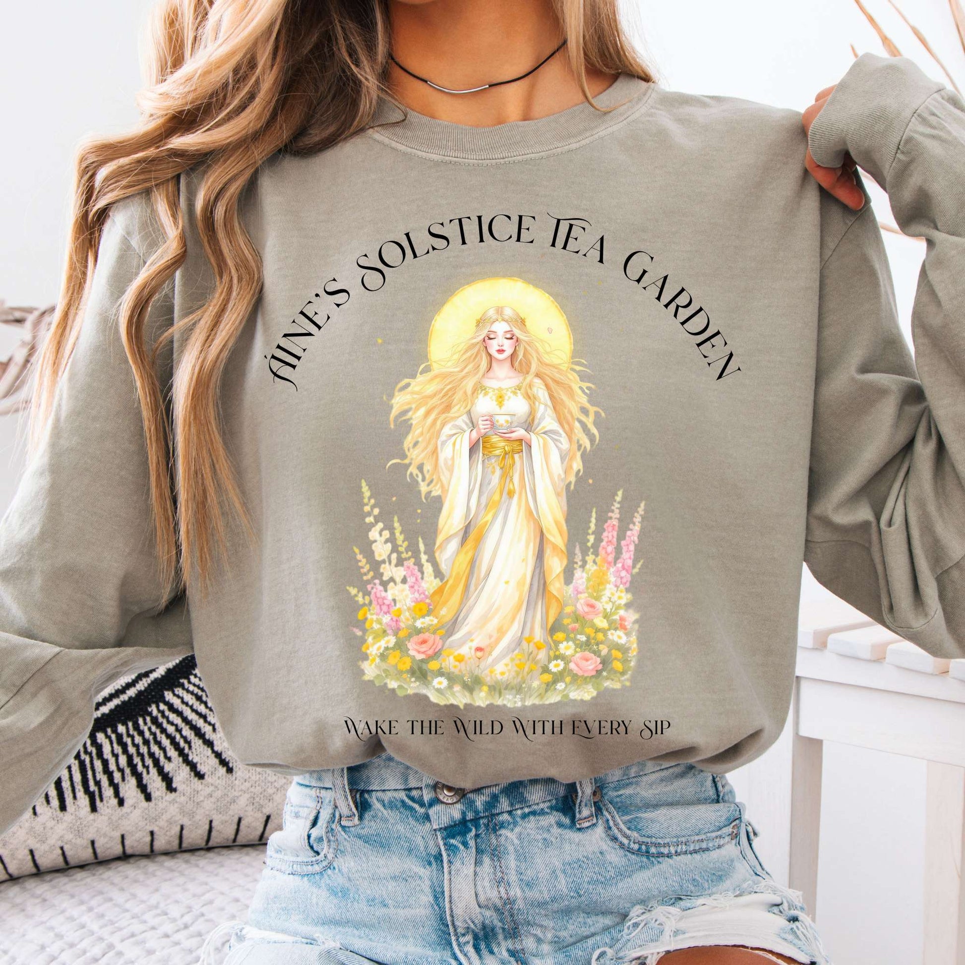 Long-sleeve Sandstone / S Áine’s Solstice Tea Garden Celtic Goddess Long Sleeve The Mystic Eden