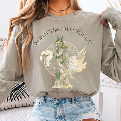 Long-sleeve Sandstone / S Anputs Sacred Veil Co Egyptian Mythology Long Sleeve Tee The Mystic Eden