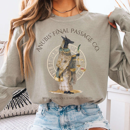 Long-sleeve Sandstone / S Anubis Final Passage Co Egyptian Mythology Long Sleeve Tee The Mystic Eden