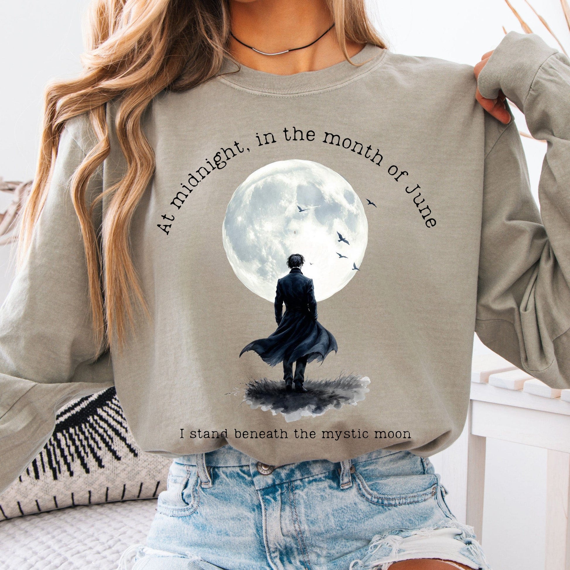 Long-sleeve Sandstone / S Beneath the Mystic Moon Edgar Allan Poe Long Sleeve Tee The Mystic Eden