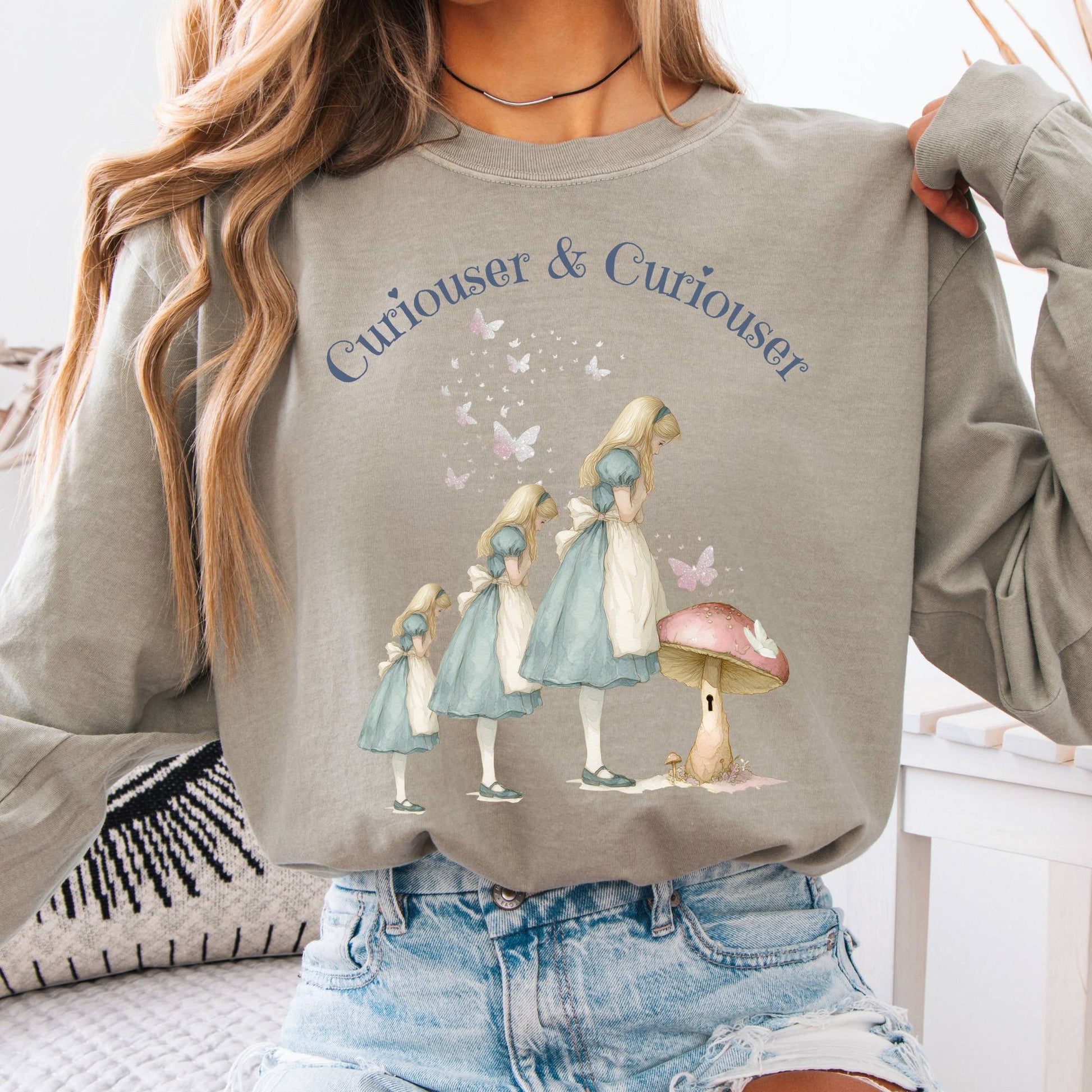 Long-sleeve Sandstone / S Curiouser and Curiouser Alice Long Sleeve Tee The Mystic Eden