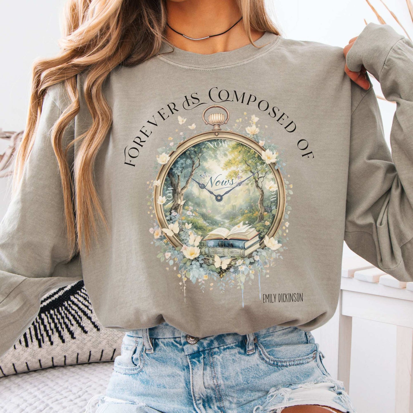 Long-sleeve Sandstone / S Forever Is Composed of Nows Emily Dickinson Long Sleeve Tee The Mystic Eden