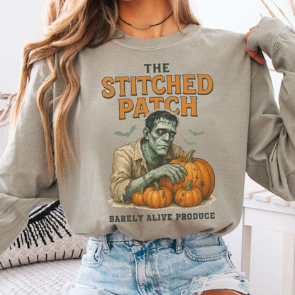 Long-sleeve Sandstone / S Frankenstein's The Stitched Patch: Barely Alive Produce Long Sleeve Shirt The Mystic Eden
