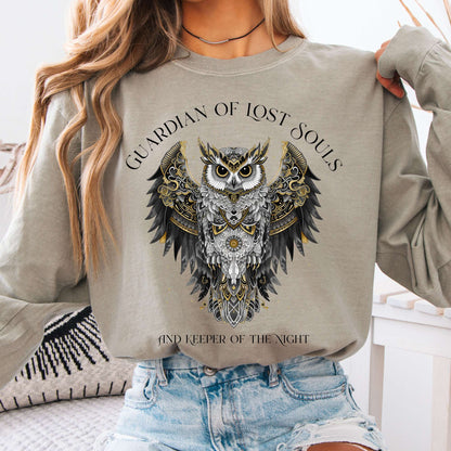 Long-sleeve Sandstone / S Guardian of Lost Souls Mythic Owl Long Sleeve Tee The Mystic Eden